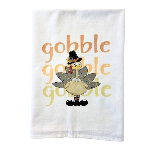 Gobble Thanksgiving Turkey Whimsical Flour Sack Kitchen Towel - Picture 1 of 4